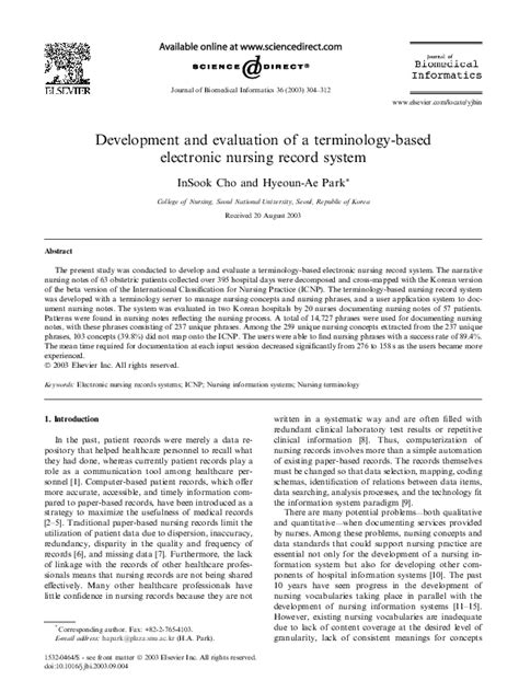 Development and evaluation of an electronic nursing .